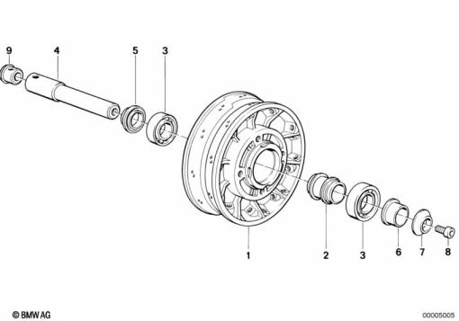 R100GS (47E1) WHEEL HUB MOUNTING PARTS FRONT exploded view parts diagram
