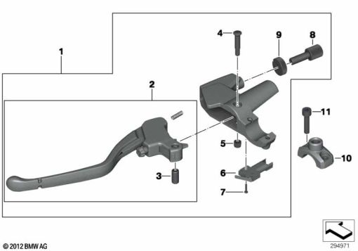 F700GS (K70) CLUTCH LEVER ASSEMBLY HANDLEBAR CLAMP M6 exploded view parts diagram