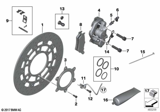 F800GS 08 (K72) FRONT WHEEL BRAKE exploded view parts diagram