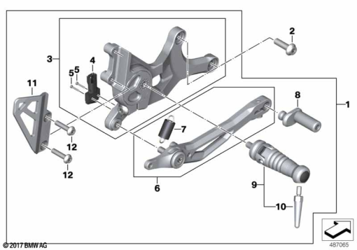 R nineT Racer (K32) FOOTREST ASSEMBLY, RIGHT exploded view parts diagram