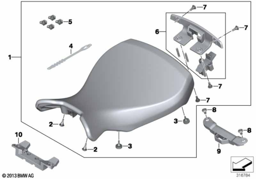 R nineT Racer (K32) BENCH SEAT exploded view parts diagram