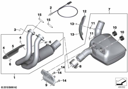 F750GS (K80) EXHAUST MANIFOLD WITH FRONT MUFFLER exploded view parts diagram