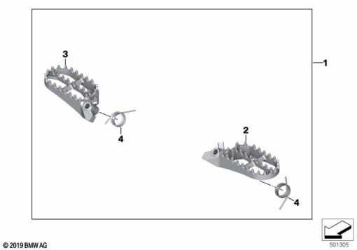 R1250GS 21 (K50) FOOTRESTS, ENDURO, WIDE, FRONT exploded view parts diagram