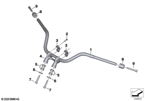 R18 Classic (K34) MOTORCYCLE HANDLEBARS exploded view parts diagram