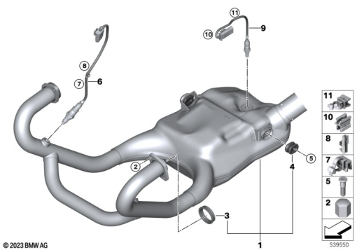 R12 nineT 22 (KR1) EXHAUST MANIFOLD WITH FRONT MUFFLER exploded view parts diagram