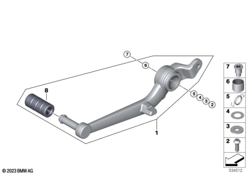 R12 nineT 22 (KR1) BRAKE PEDAL exploded view parts diagram