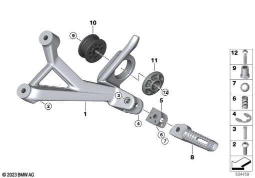 R12 nineT 22 (KR1) PILLION-PASSENGER FOOTRESTS exploded view parts diagram